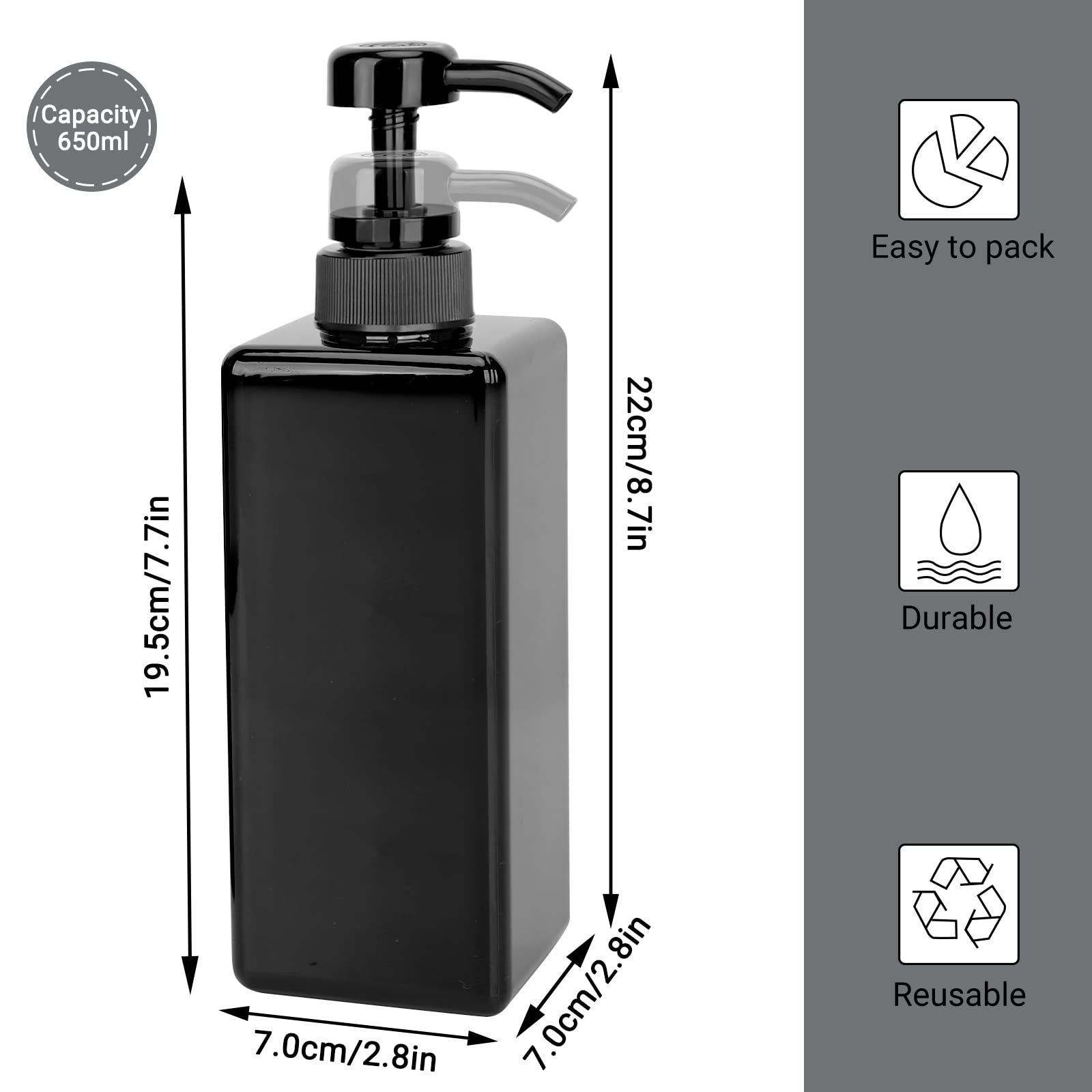 Suream 22Oz/650Ml Large Plastic Pump Bottles For Shampoo, Bathroom Shower Dispensers, Empty Refillable Cosmetic Pump Dispenser F