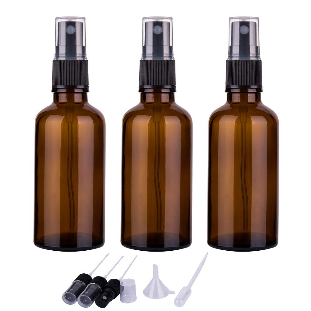 2Oz Amber Glass Spray Bottles For Essential Oils, Small Empty Spray Bottle, Fine Mist Spray, Set Of 3
