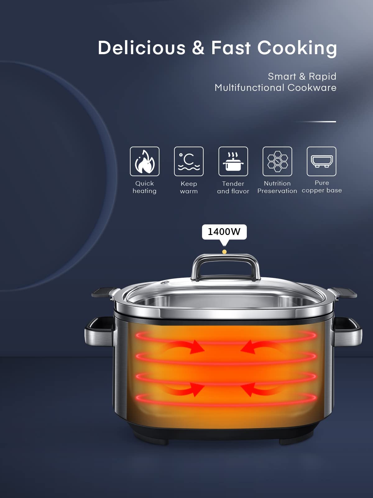 Slow Cooker, Housnat 10 In 1 Programmable Cooker, 6Qt Stainless Steel, Rice Cooker, Yogurt Maker, Delay Start, Steaming Rack And