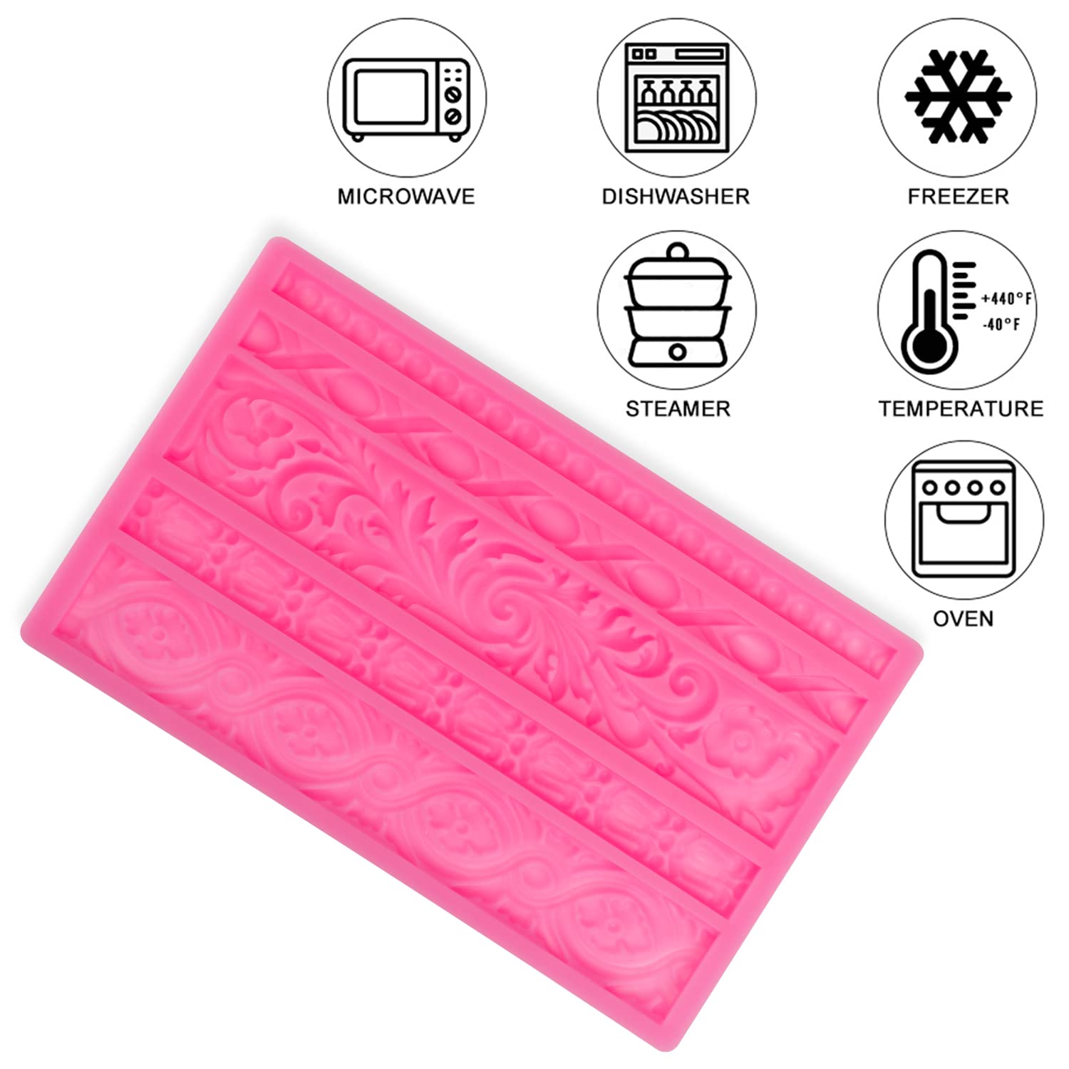 Neepanda Diy Baroque Scroll Relief Cake Border Silicone Molds, Baroque Style Curlicues Scroll Lace Fondant Silicone Mold, Europe