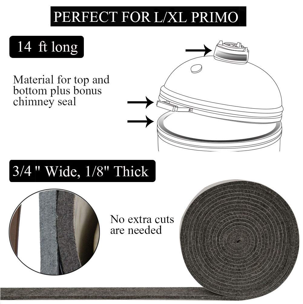 Kamaster High Temp Grill Gasket Replacement Fit Primo Kamado Grill Bbq Smoker Gasket Pre-Shrunk Primo Accessories Self Stick Fel