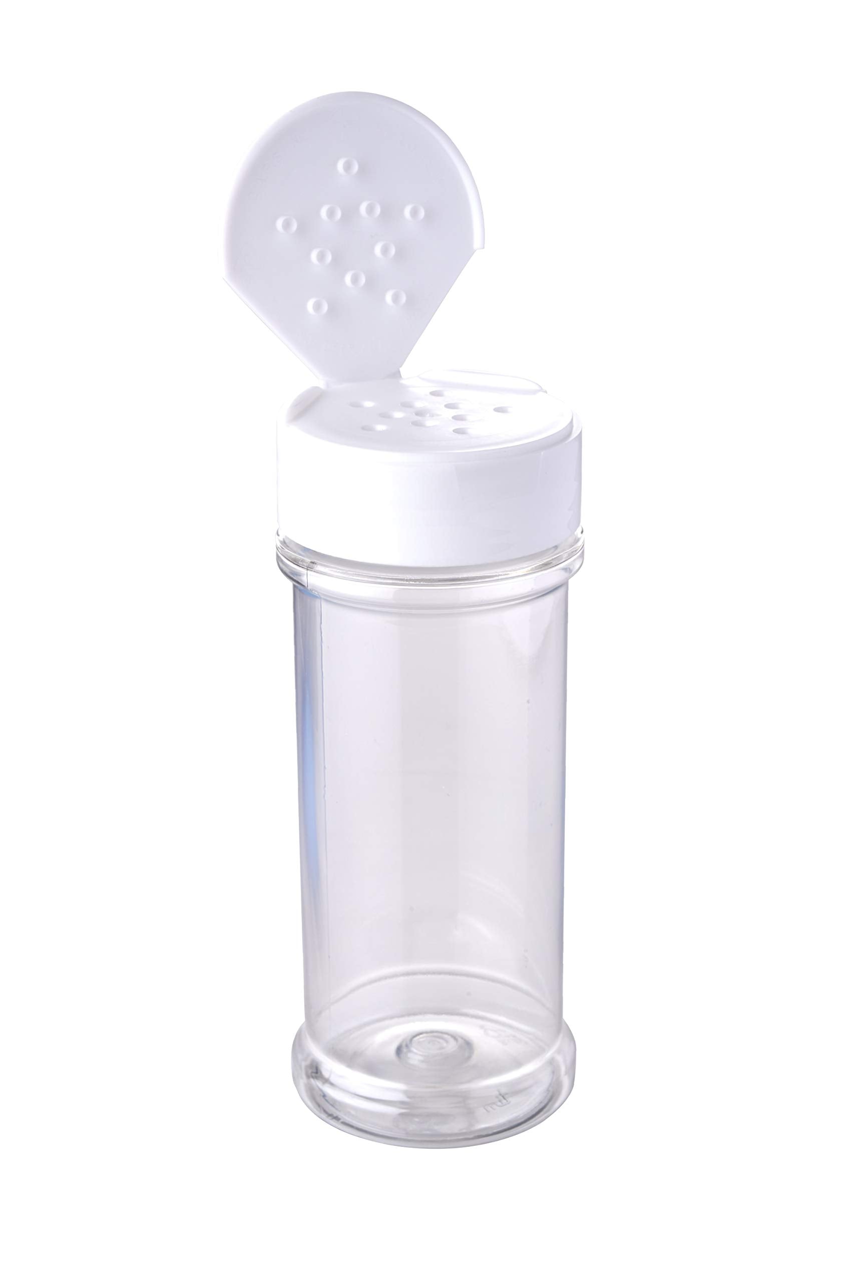 12 Pack of 6 Oz. Empty Clear Plastic Spice Bottles with White Sprinkle Top Lids For Storing and Dispensing Salt, Sweeteners and