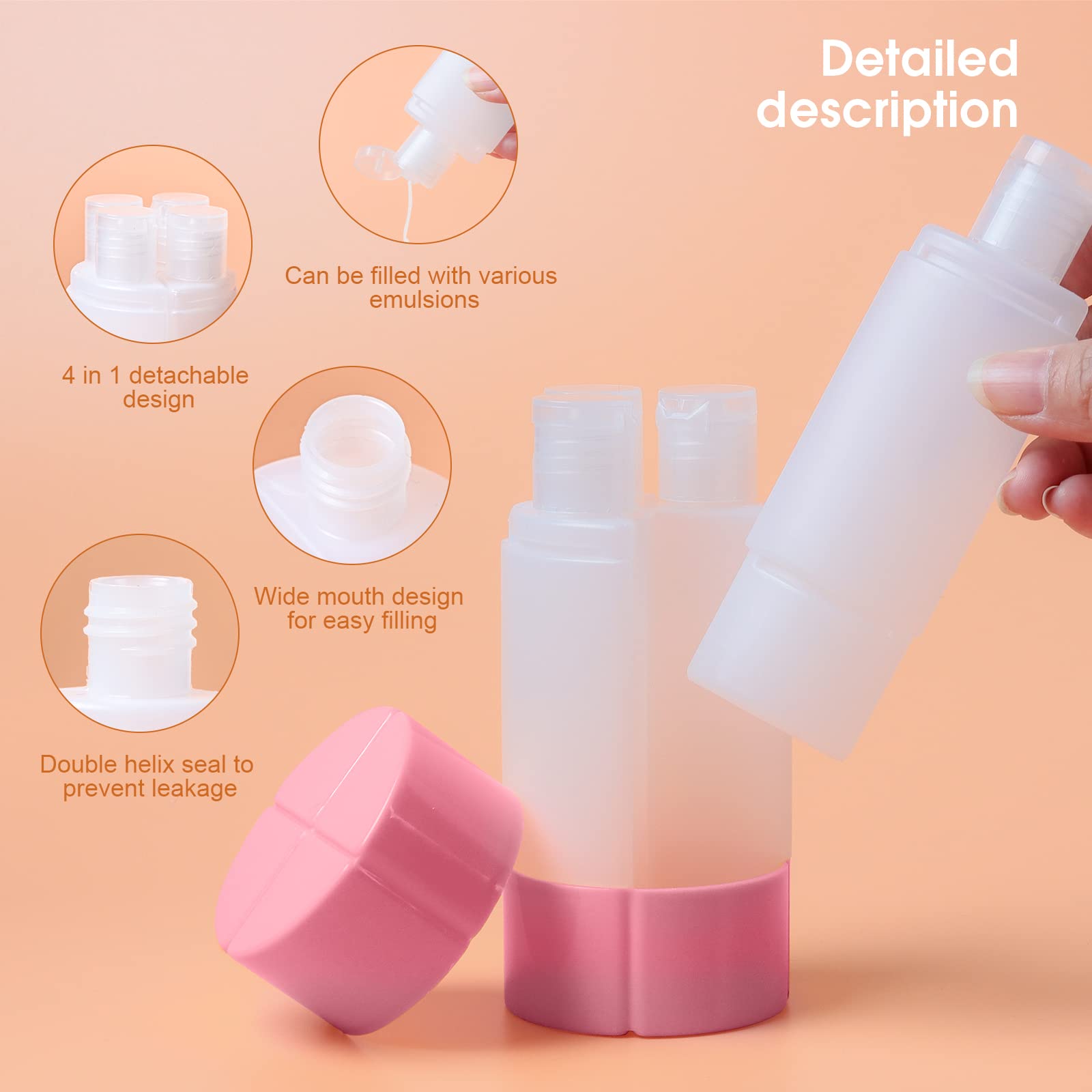Olatay Travel Bottle, Tsa Approved 4-In-1 Leak-Proof Bottle, 4 * 60Ml/2Oz, With 2 Pre-Printed Labels For Travel Gym Camping, Car
