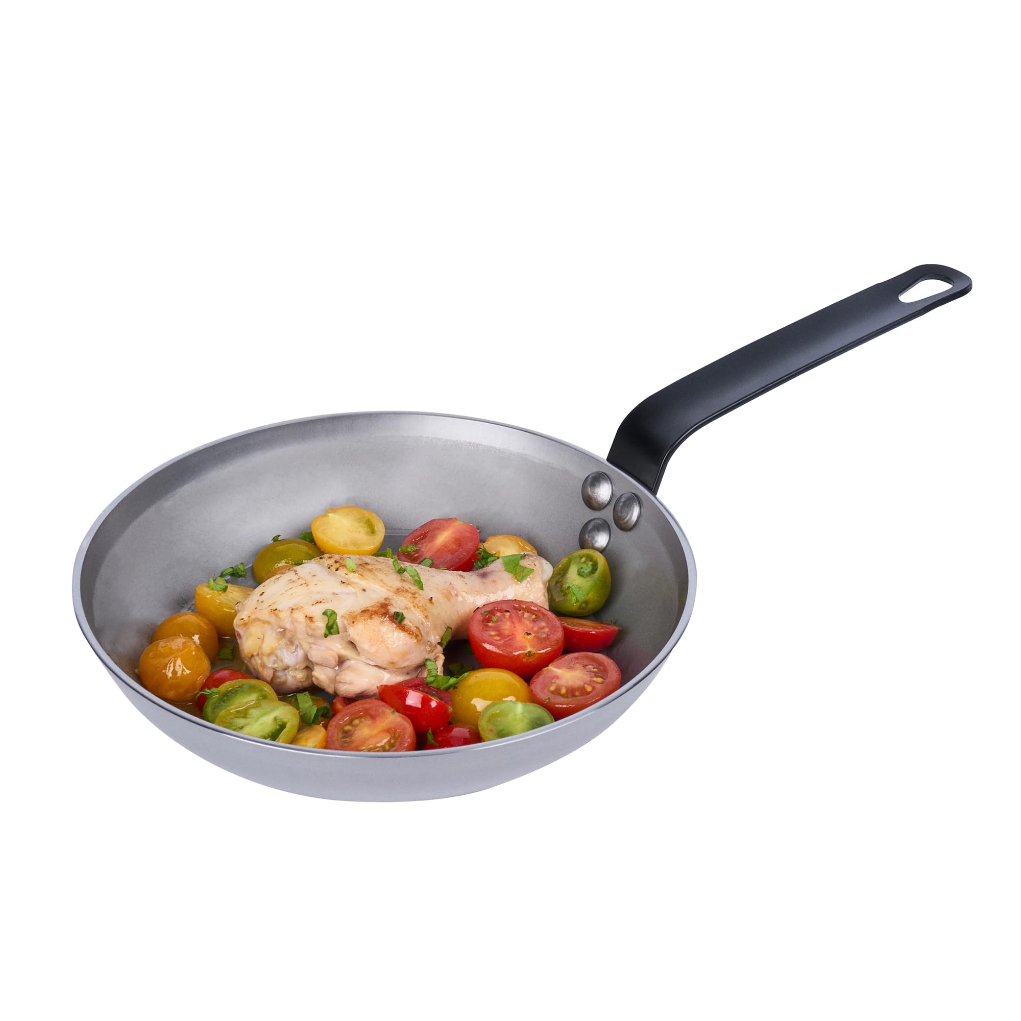 Restaurantware Fry Pan 6 Pack of 8.6 Inches Carbon Steel NonStick Searing Pan With Ergonomic Handle Silver For Sauteing and Ome