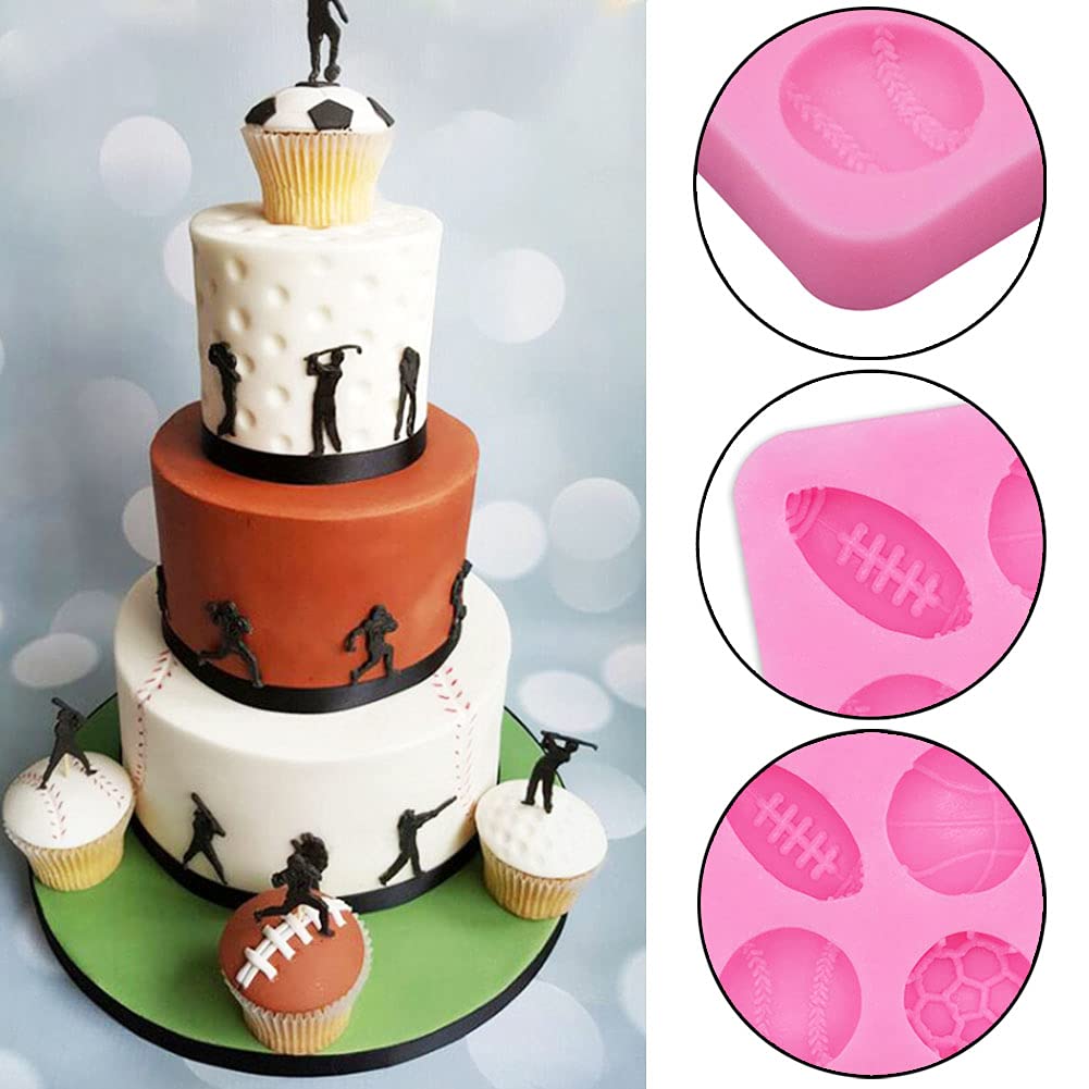 6 Pcs 4-Cavity Sports Ball Theme Cake Decoration Silicone Molds Football Basketball Baseball Rugby Silicone Molds, For Diy Choco