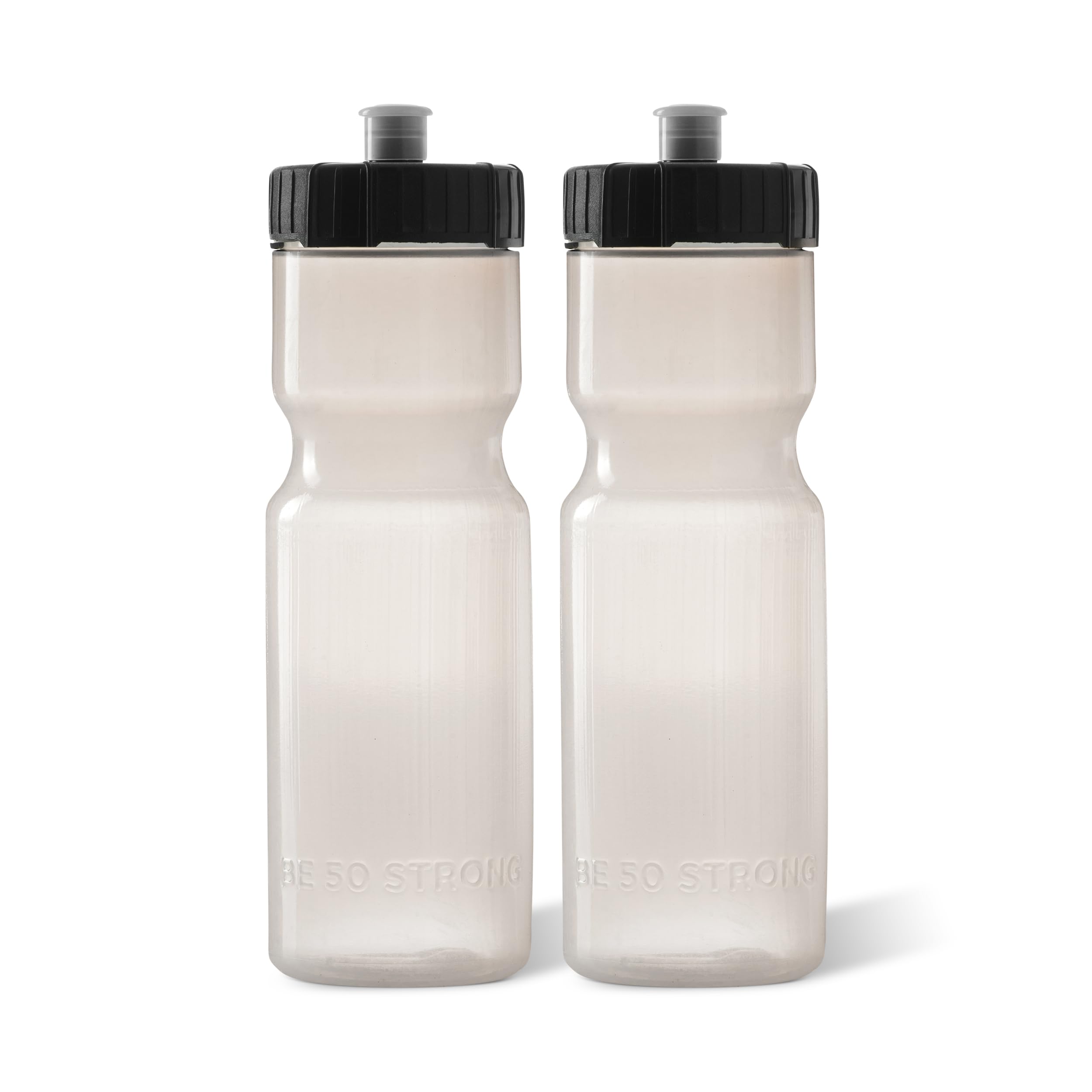 50 Strong Sports Squeeze Water Bottle 2 Pack - 22 oz. BPA Free Easy Open Push/Pull Cap - USA Made (Clear)