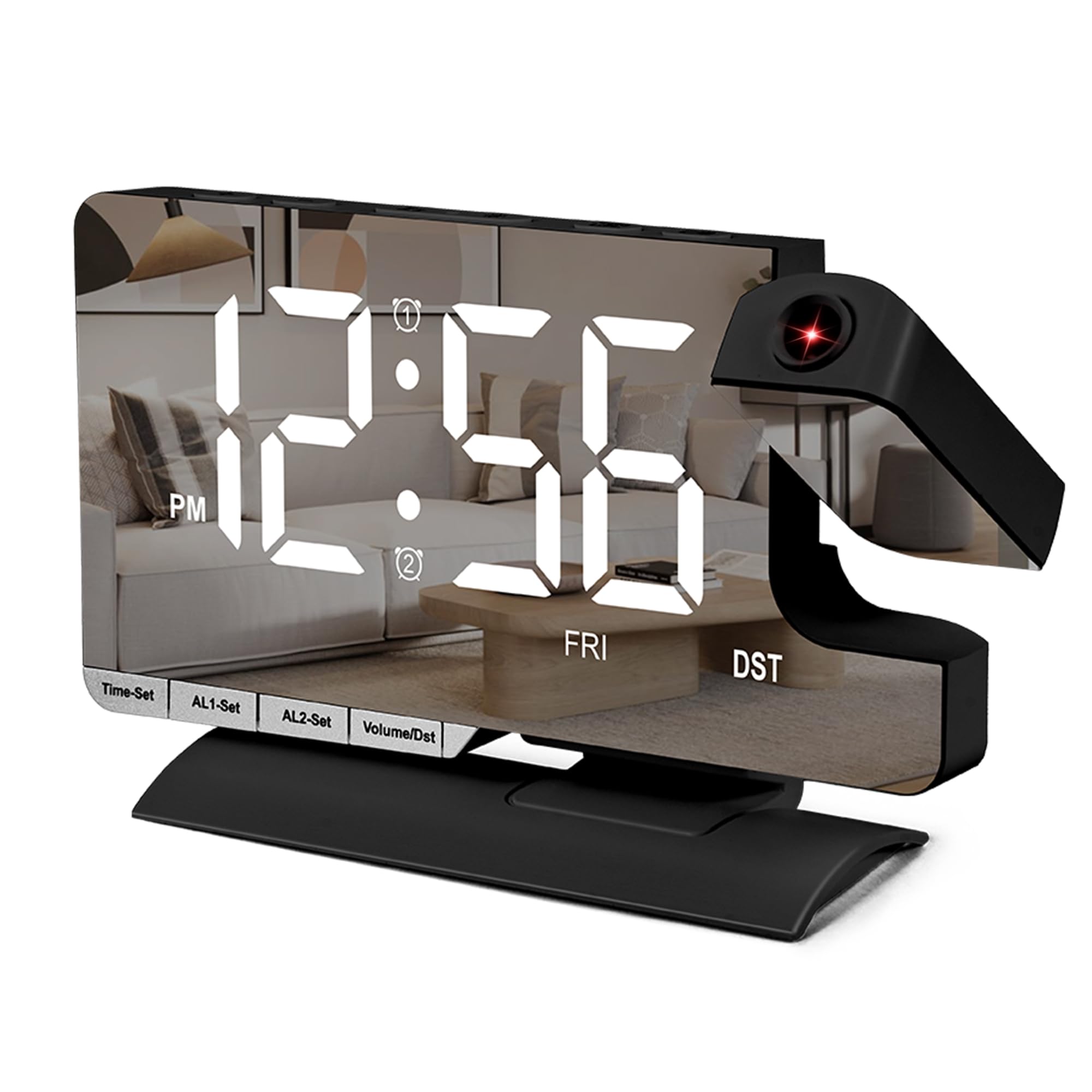 SZELAM Digital Clock,Alarm Clock Bedside with Projection,7.3 Mirror Clock with 180Rotating Projector,Dual Alarm with 3 Mode,Brig
