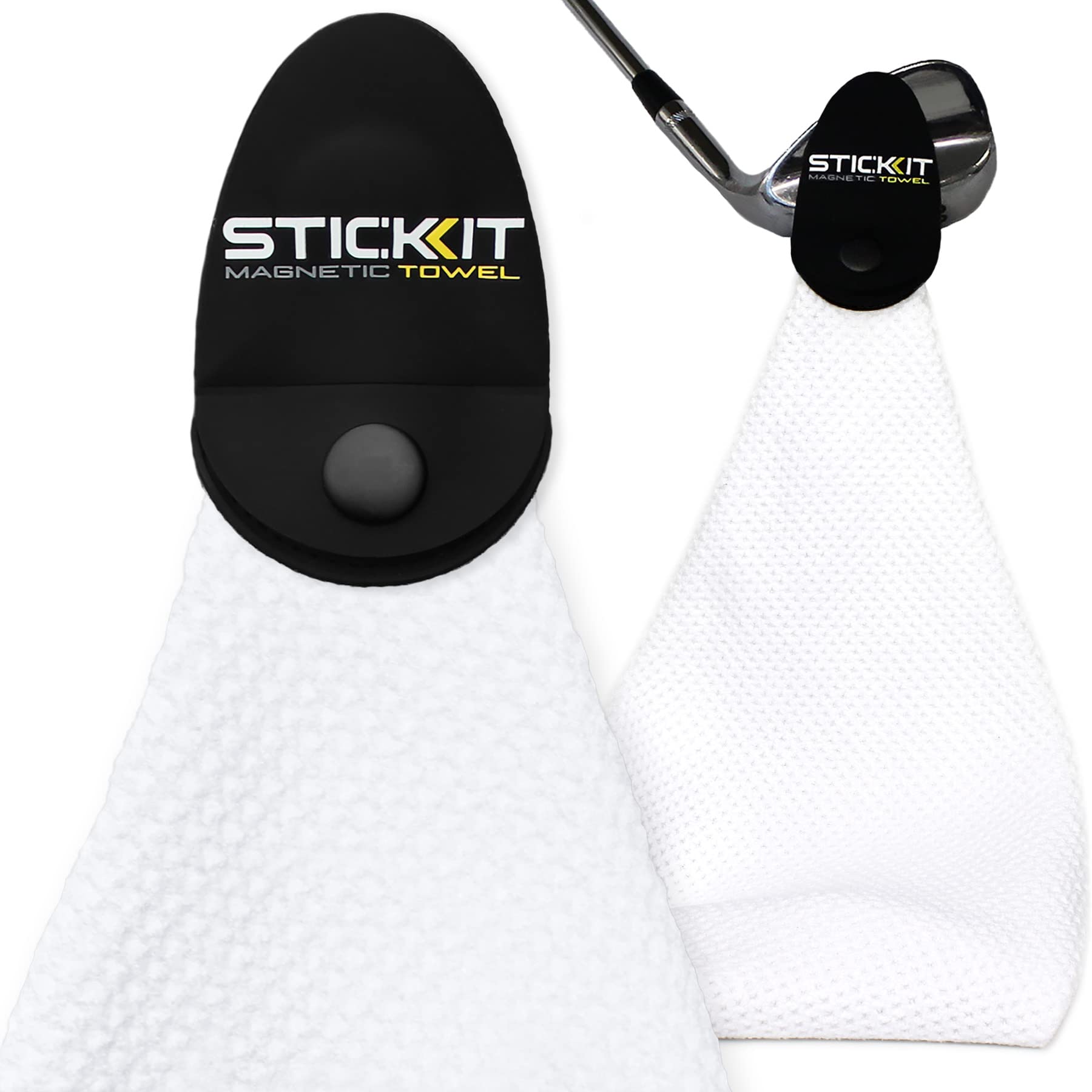 Stickit Magnetic Towel, White  Top-Tier Microfiber Golf Towel With Deep Waffle Pockets  Industrial Strength Magnet For Strong Ho