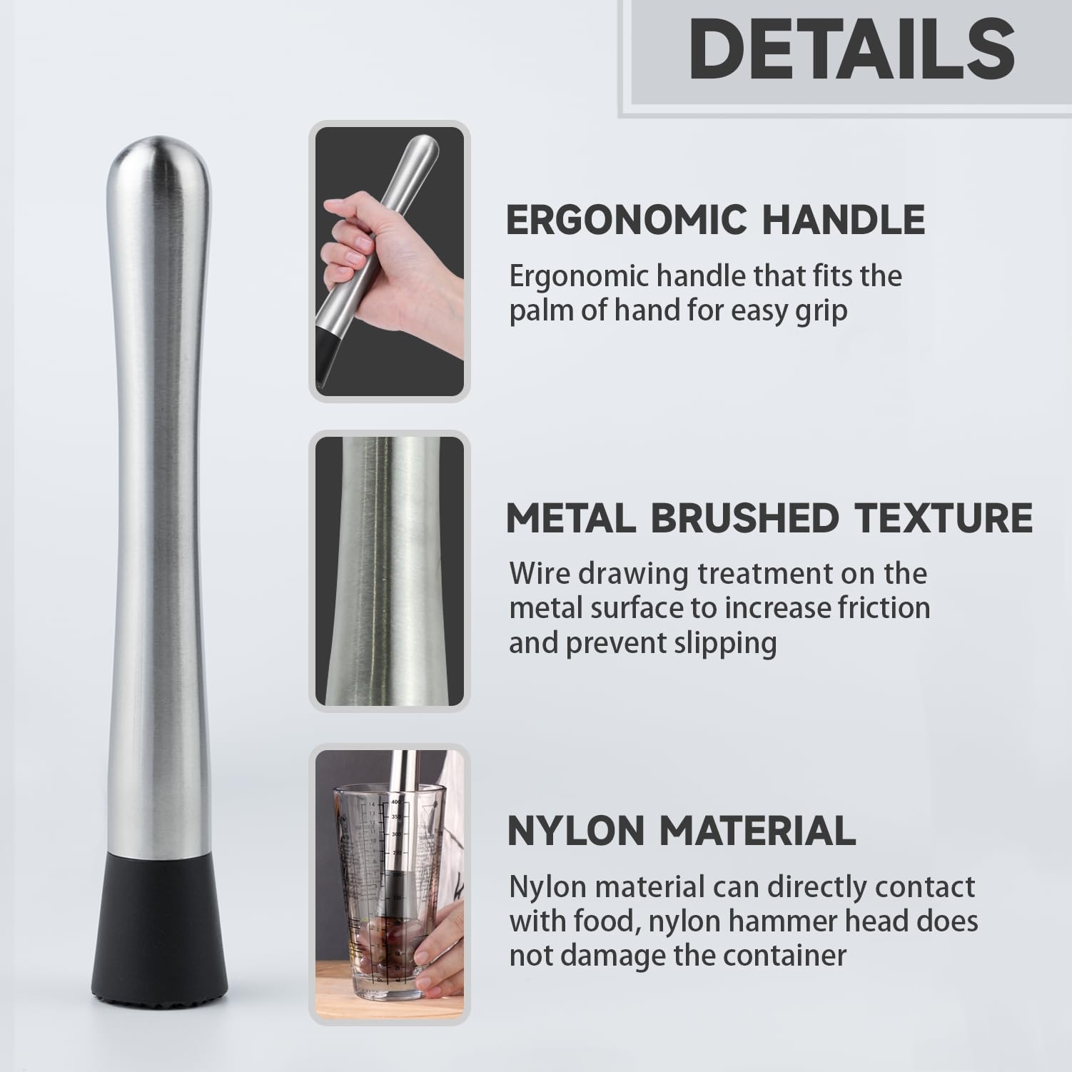 Ortarco 10 Inch Stainless Steel Muddler For Cocktails