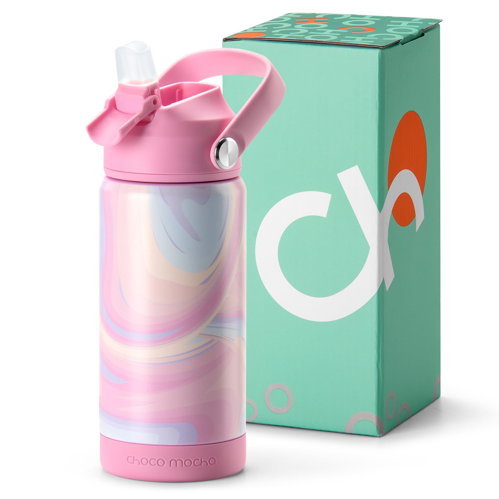 Choco Mocha Kids Insulated Water Bottle for School - Stainless Steel, 14Oz, Pink - Girls