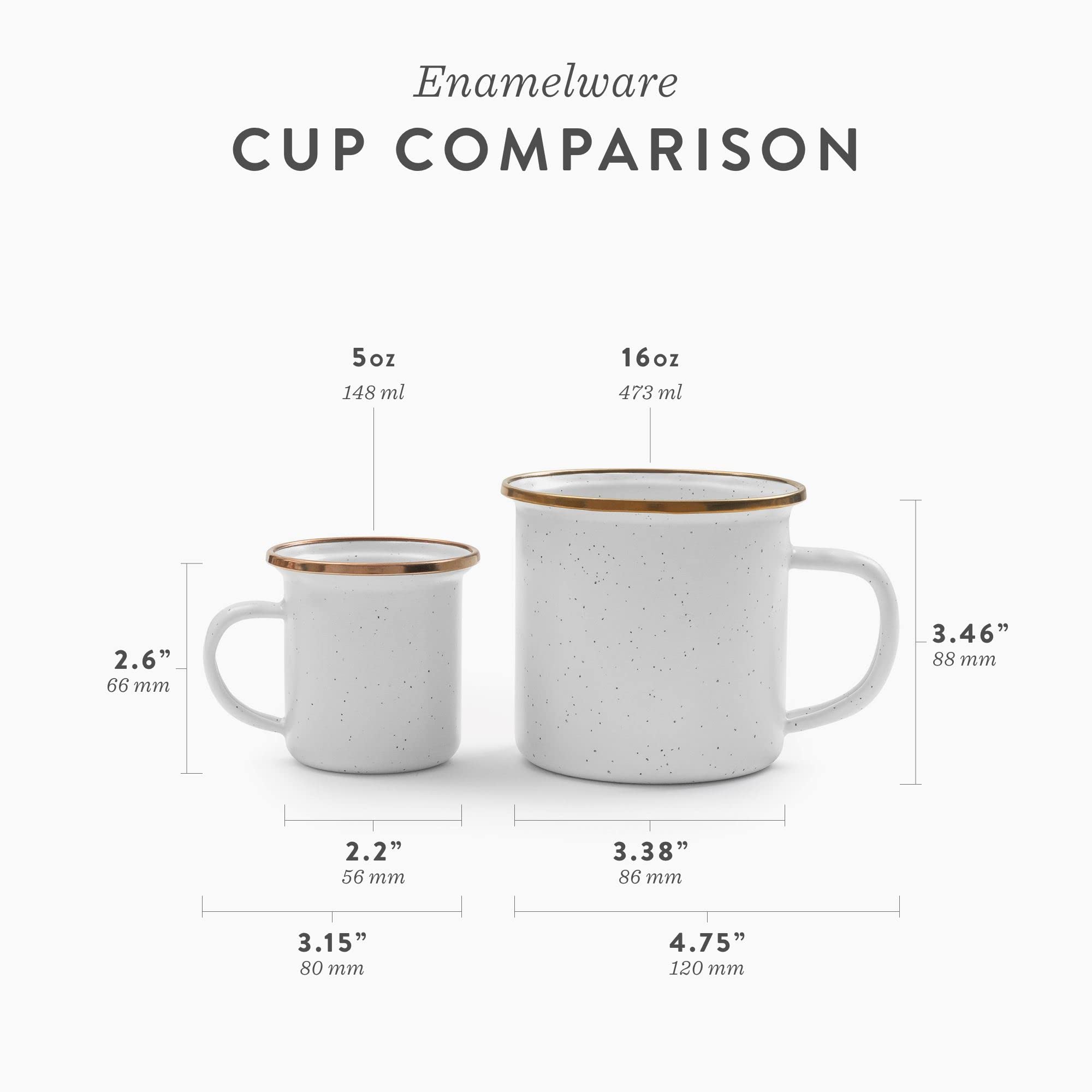 Barebones Enamel Cup Set- Enamel Coffee Mugs Set Of 2 16-Oz - Stainless Steel Rim Camping Mug For Indoor And Outdoor Use (Eggshe