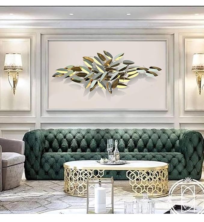 Zove Modern Golden Steel Leaf Sculpture Wall Decor For Living Room Metal Wall Decor For Bedroom, Drawing Room, Hotel, Restaurant