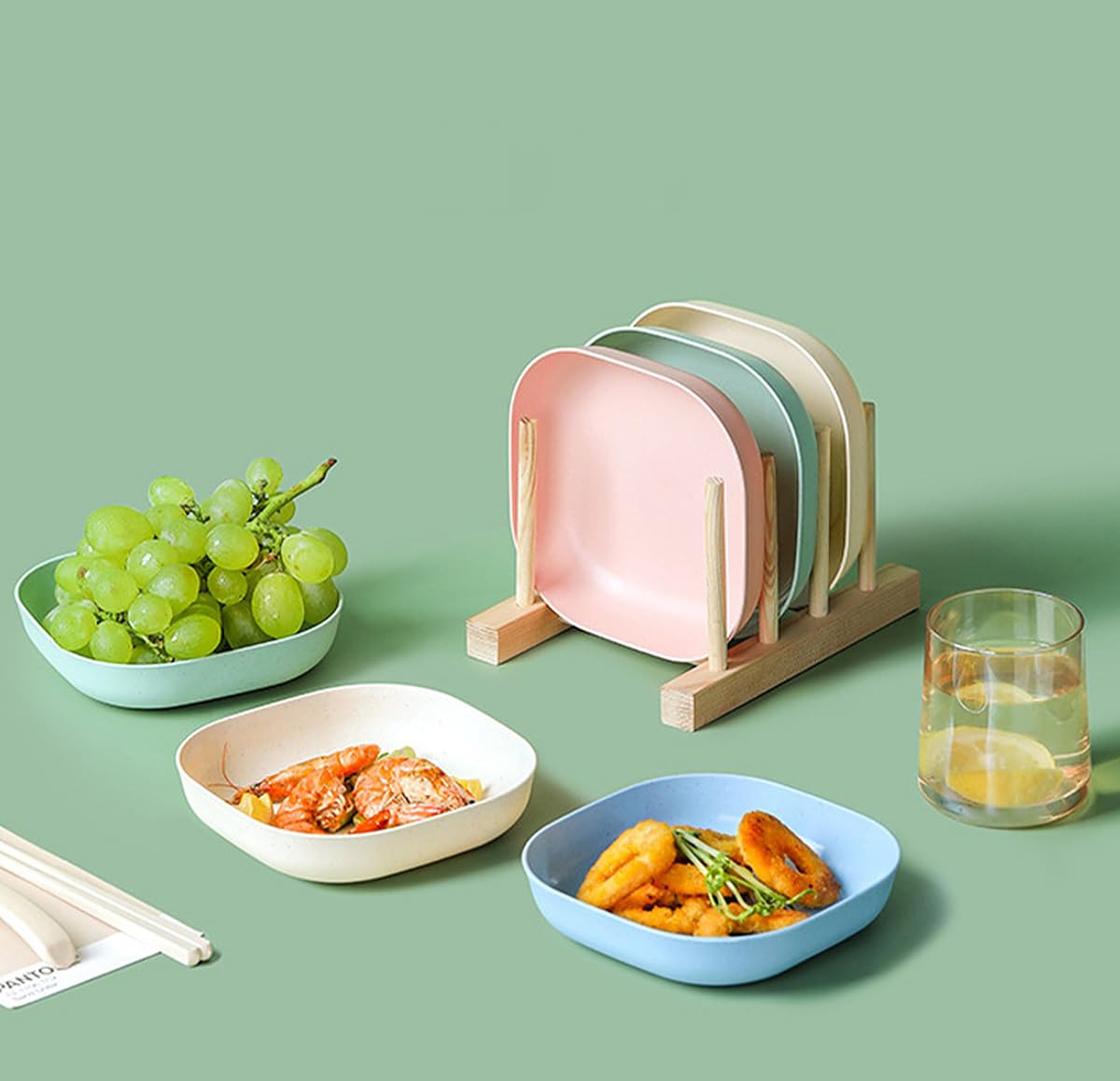 Wolpin Square Plastic Dinner Plate Set (Set Of 10 Pcs) Colorful Snacks Plate/Breakfast Plate With Stand