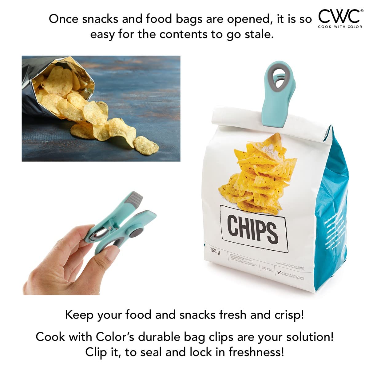 Cook With Color 10 Pc Bag Clips With Magnet- Food Clips, Chip Clips, Bag Clips For Food Storage With Air Tight Seal Grip, Snack