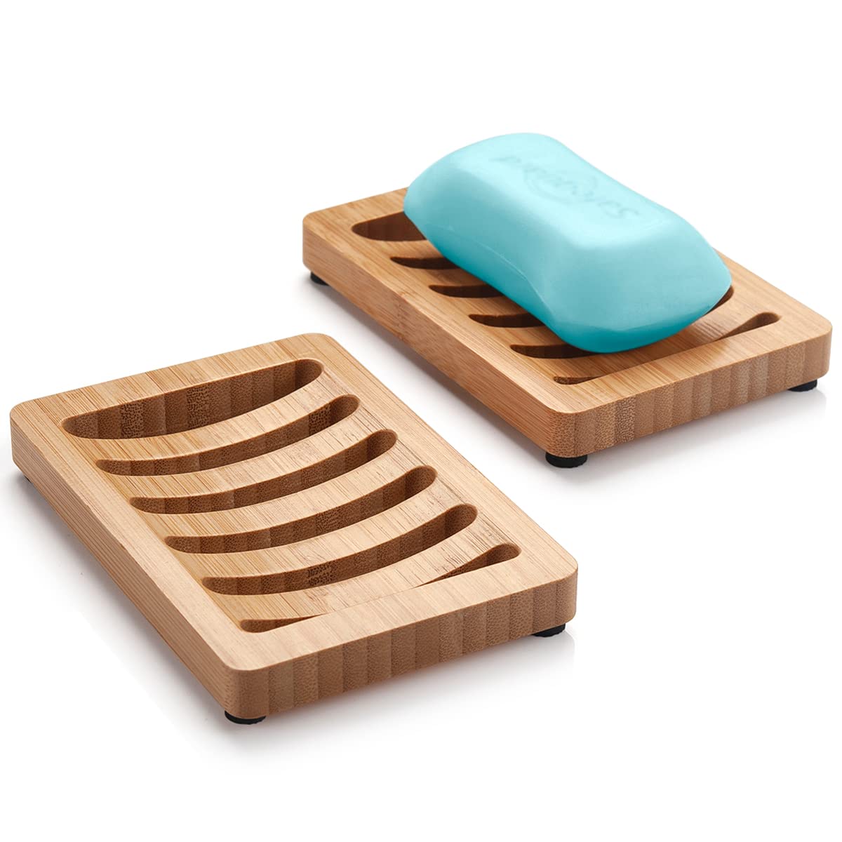 Amazerbath Bamboo Soap Dish, Wooden Soap Holder , 2 Pack Soap Dishes For Bar Soap, Wooden Soap Tray, Kitchen Soap Tray Self Drai