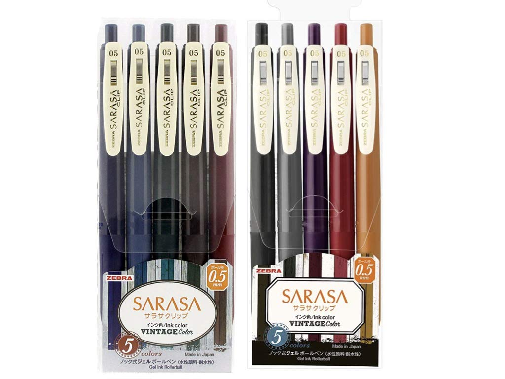 Zebra Sarasa Clip 05 Retractable Gel Ink Pen, Rubber Grip, 05 Mm, Vintage Colors, 10 Color Bundle (Jj15-5C-Vijj15-5C-Vi2)