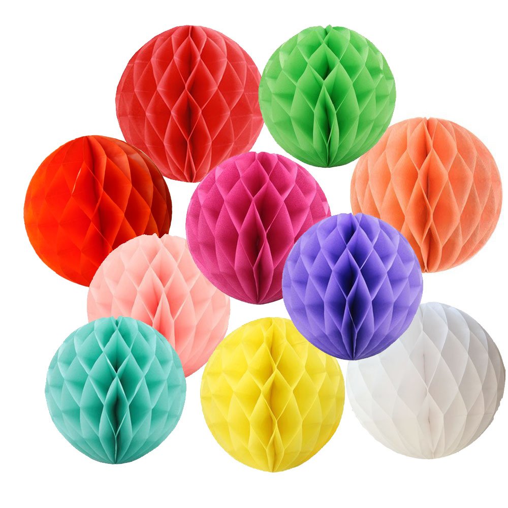 10Pcs 8Inch Paper Honeycomb Paper Pom Poms Decorative Tissue Paper Flower Colorful Hanging Flower Balls Diy Paper Handmade Craft
