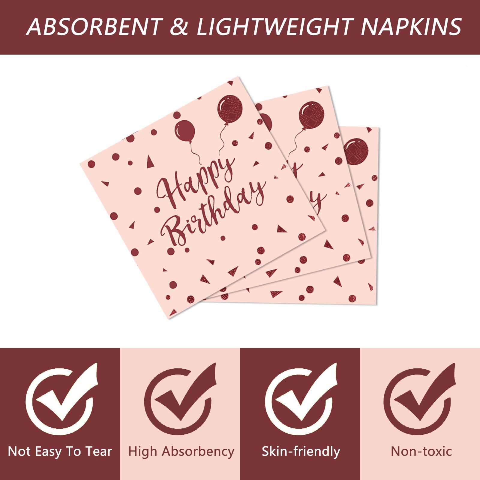 75Pcs Happy Birthday Paper Plates - 7 Inch Rose Gold Dot Paper Plates And 6.5 Inch Napkins With 6.3 Inch Gold Forks Disposable T