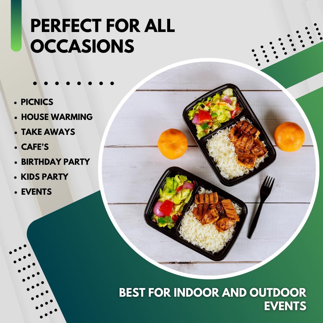 Green Direct Lunch Box Sets/Large Food Container With Lid / 2 Compartment Bento Box, Microwaveable, Freezer & Dishwasher Safe, L