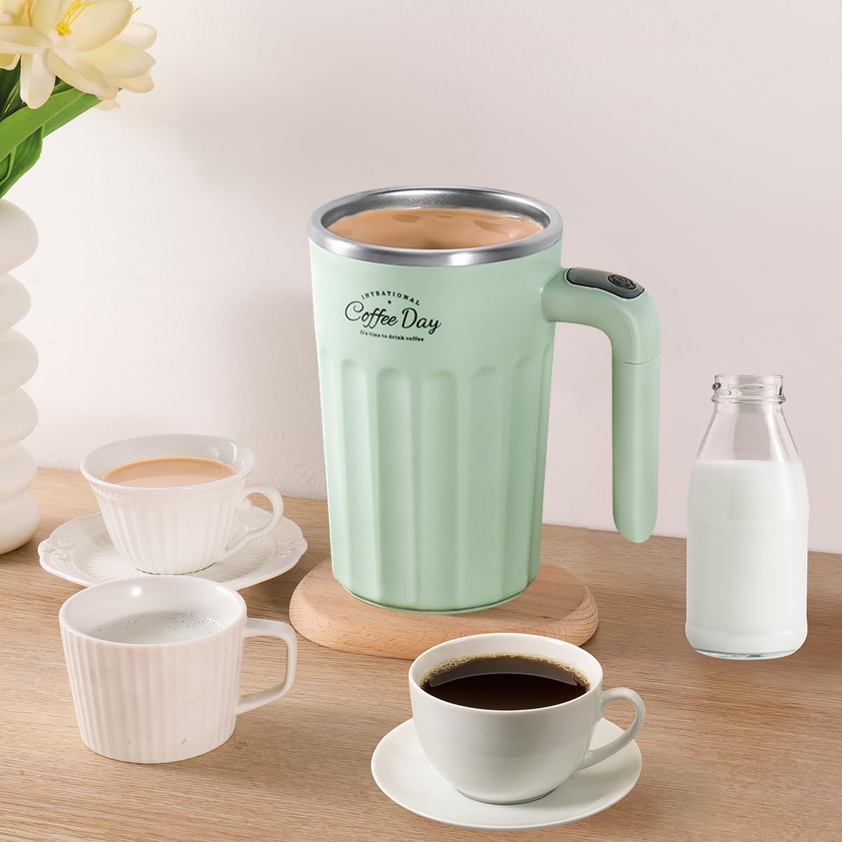 Electric Mixing Mug,Electric Stirring Mug, Coffee Mug,Suitable for Coffee, Milk, Cocoa and Other Beverages (Matcha Green, 12 oz)