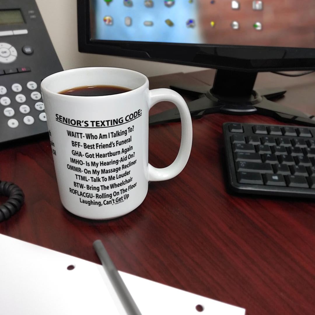 ThisWear Funny 65th Birthday Gifts Senior's Texting Code Funny Senior Citizen Gifts for Dad or Mom 15oz Ceramic Coffee Mug Tea Cup White
