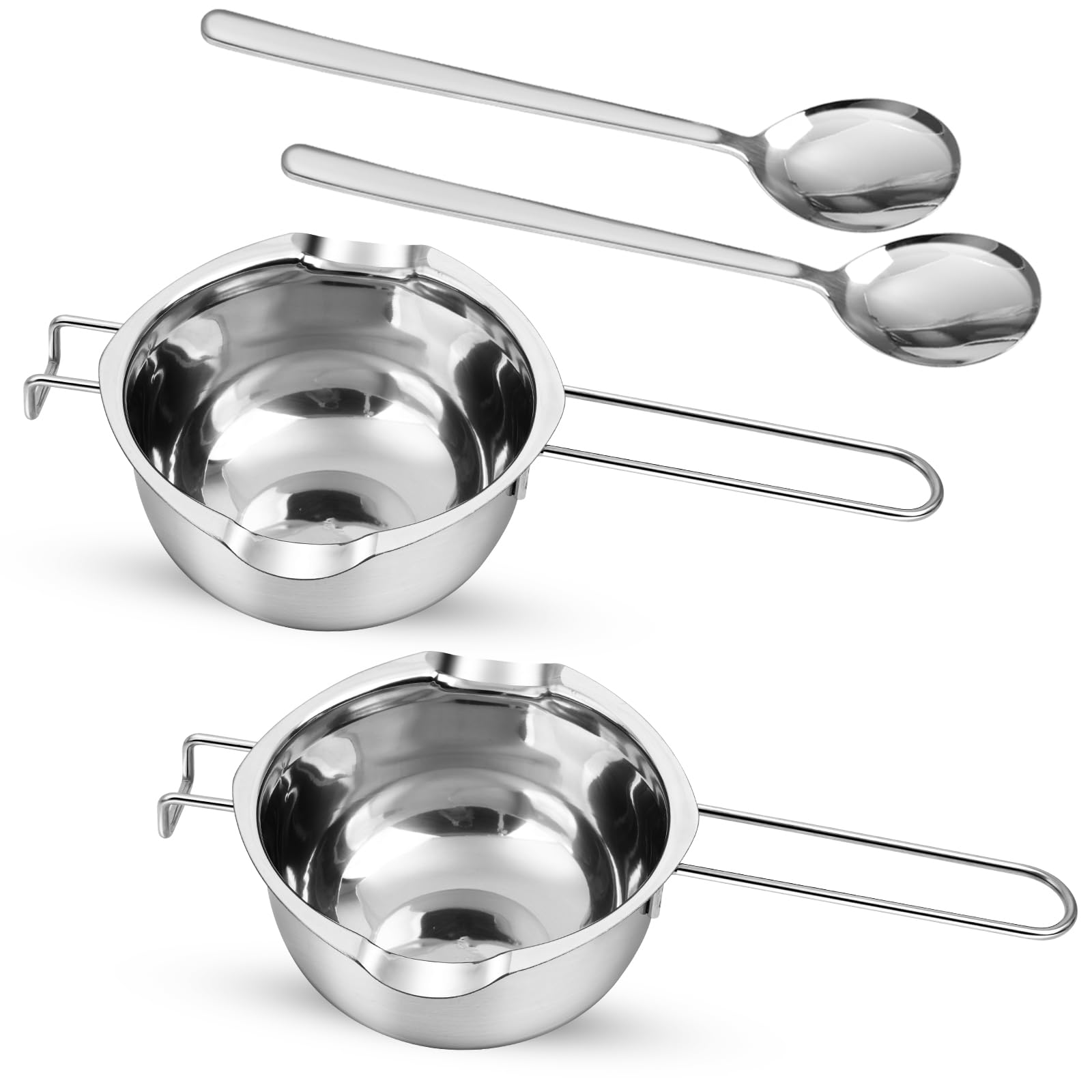 Milkary 2Pcs 600ml/20oz Stainless Steel Double Boiler Pot with 2 Metal Spoon, Chocolate Melting Pot for Melting Chocolate Butter