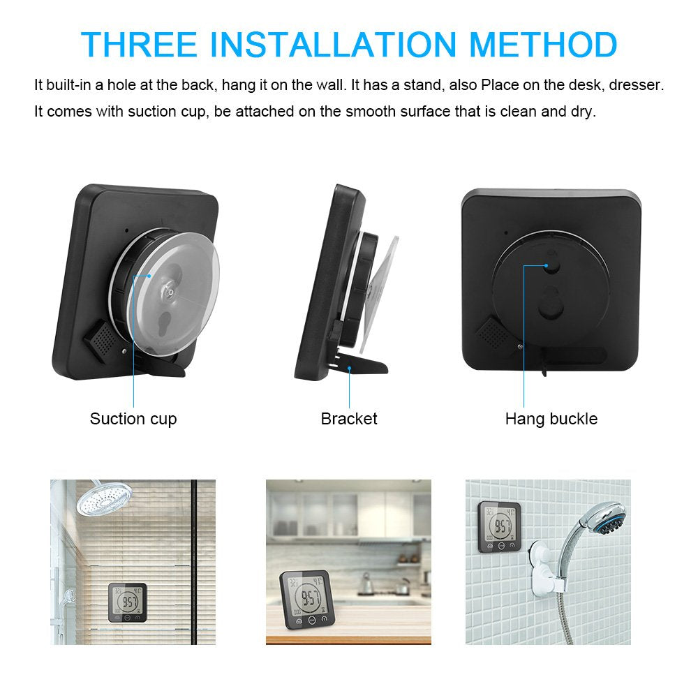 Aozbz Shower Wall Clock, Digital Kitchen Timer With Alarm, Waterproof Touch Screen Timer, Temperature Humidity Display With Suct