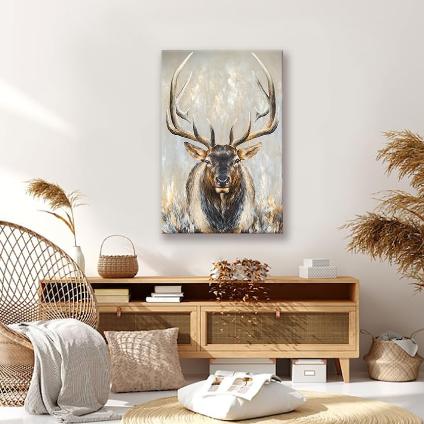 Seven Wall Arts Moose Canvas Wall Art Abstract Wildlife Elk Deer Picture Large Vintage Animal Painting For Bedroom Living Room F