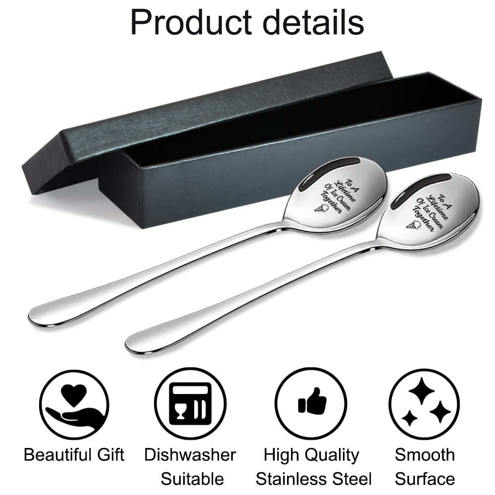 Zbbfscsb To A Lifetime Of Ice Cream Together 2 Pcs Spoon With Gift Box, Ice Cream Spoons For Couple, His Her Ice Cream Spoons, I