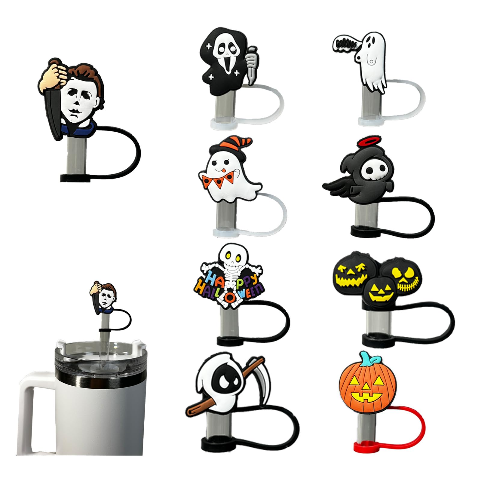 9 Pcs Straw Cover Cap For Stanley 30&40 Oz Tumbler Cups, 0.4 In / 10Mm Wide Cute Silicone Straw Topper Tips Lids Protectors For