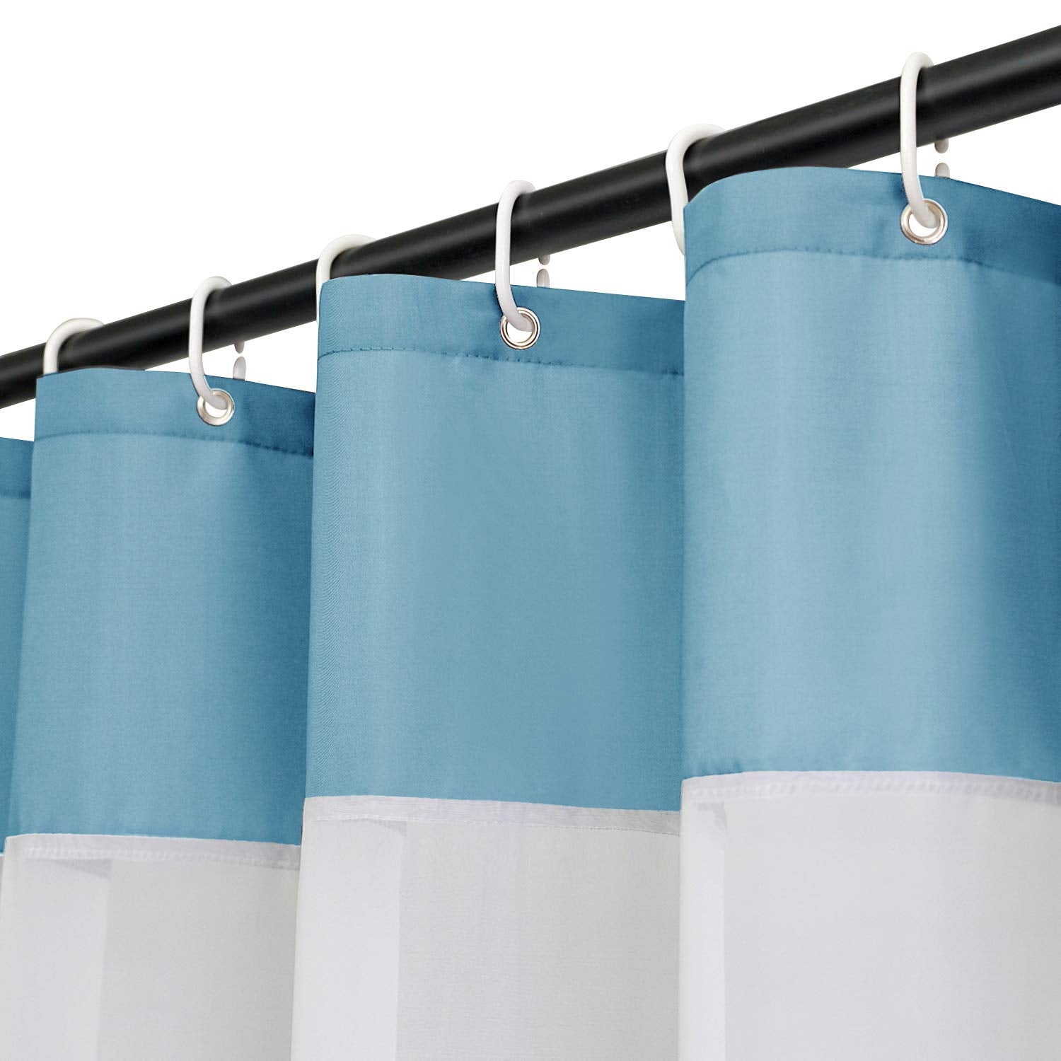 UFRIDAY Shower Curtain Light Blue and White  Polyester Fabric Shower Curtain with Liner Window 72 x 72 inch