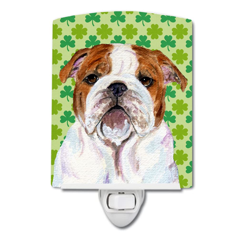 Caroline'S Treasures Ss4415Cnl Bulldog English St. Patrick'S Day Shamrock Portrait Ceramic Night Light Compact, Ul-Certified, Id