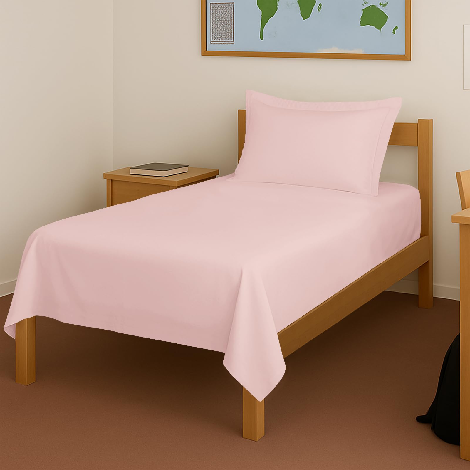 Pizuna 100% Cotton Cotton Bedsheet Single Light Pink, 400 Thread Count Long Staple Combed Cotton Flat Bedsheets 60 X100 Inches W