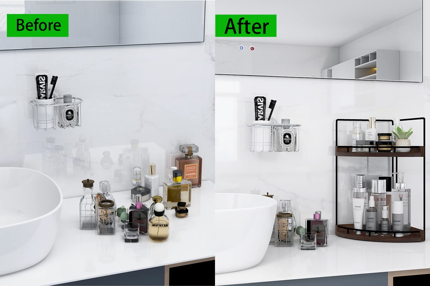 Dorhors 2-Tier Corner Bathroom Counter Organizer,Vanity Organizer,Counter Corner Shelf,Bathroom Storage And Organization,Skincar