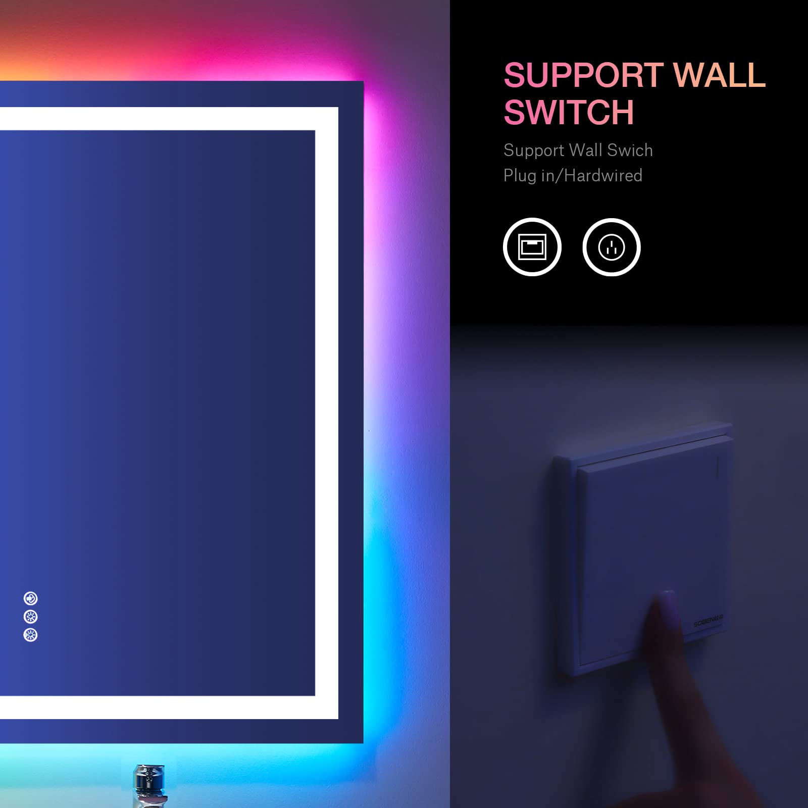 LOAAO 36''X24'' LED Bathroom Mirror with Lights  Anti-Fog  Dimmable  RGB Backlit + Front Lighted  Bathroom Vanity Mirror for Wall  Memory Function