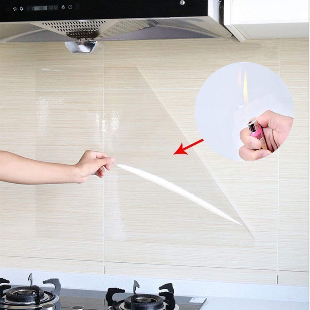 COSNIGHT Kitchen Backsplash Wallpaper Stickers Clear Wall Protector Can Endure High Temperature Self-Adhesive Transparent Film Removable Paper for Cupboard Household 23.6in*196in