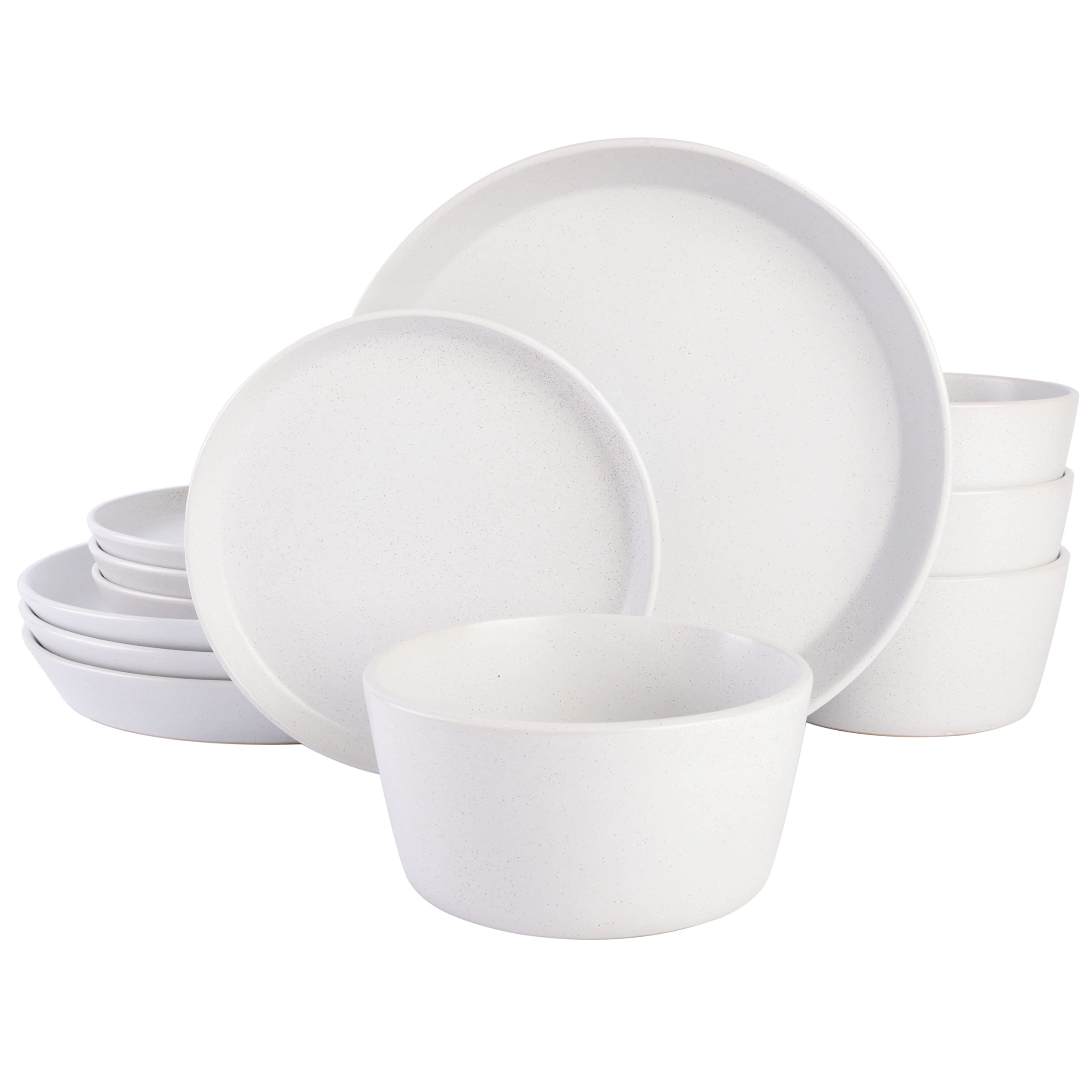 Gibson Soho Lounge Sofia Coupe Stoneware Dinnerware Set, Service for 4 (12pcs), White w/Speckle