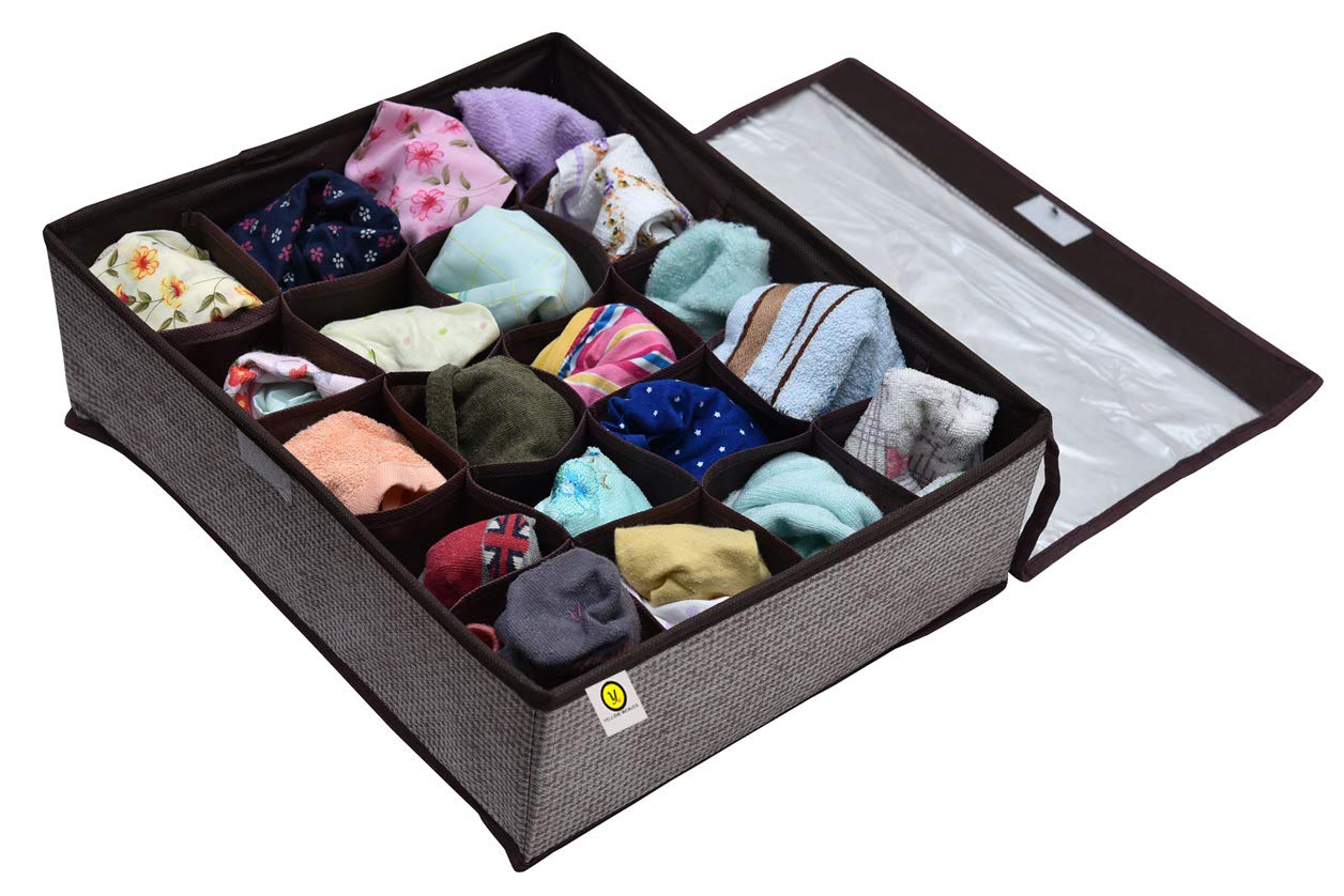 Yellow Weaves Undergarments Organizer/Foldable Storage Box With Lid For Drawers, Color  Multi