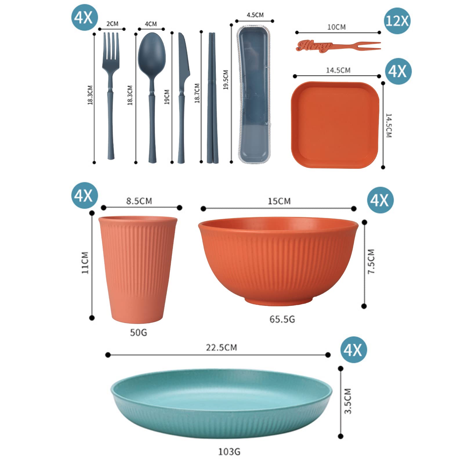48 Pcs Dinnerware Sets, Unbreakable Plates and Bowls Sets, Reusable Dinnerware Sets for 4 People, Travel Camping Picnic Home Par
