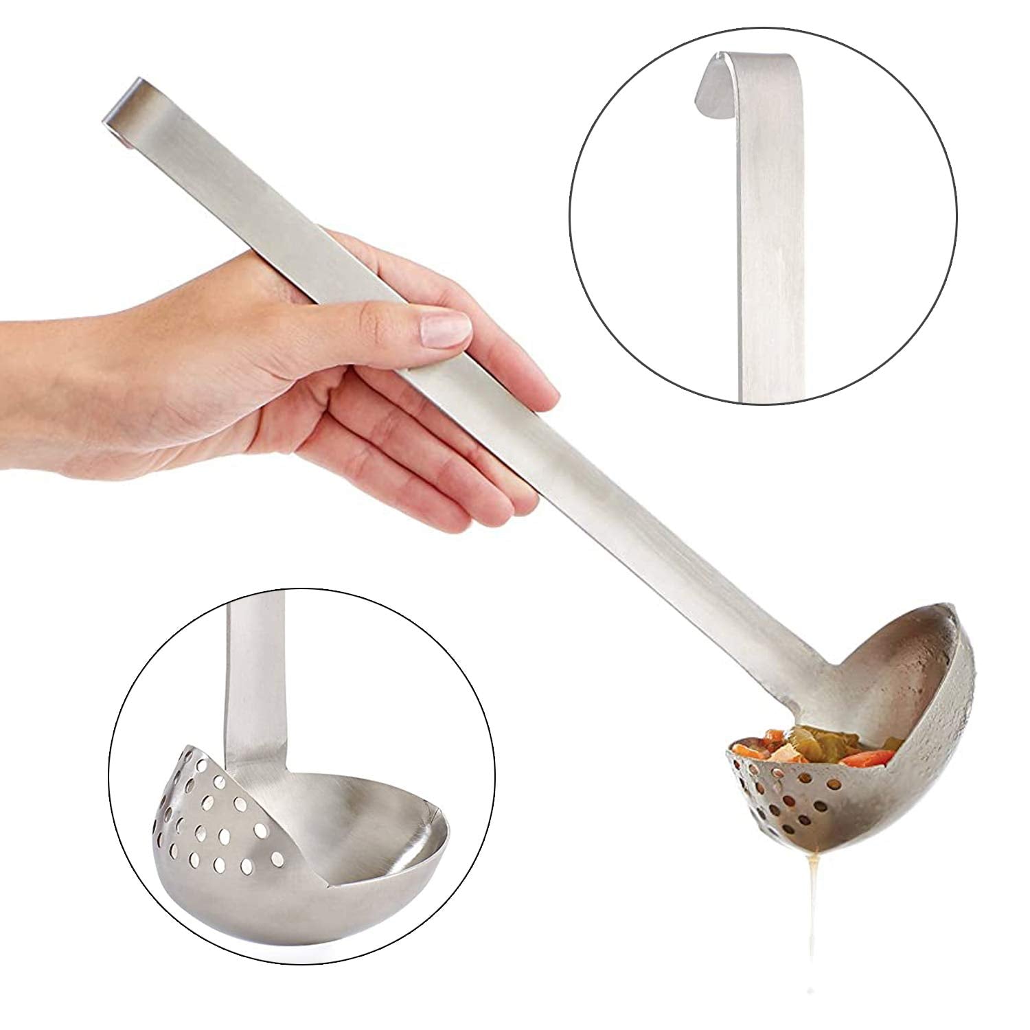 Hic Harold Import Co Hic Straining Ladle With Long Handle, 18/8 Stainless Steel, 3-Ounce Capacity