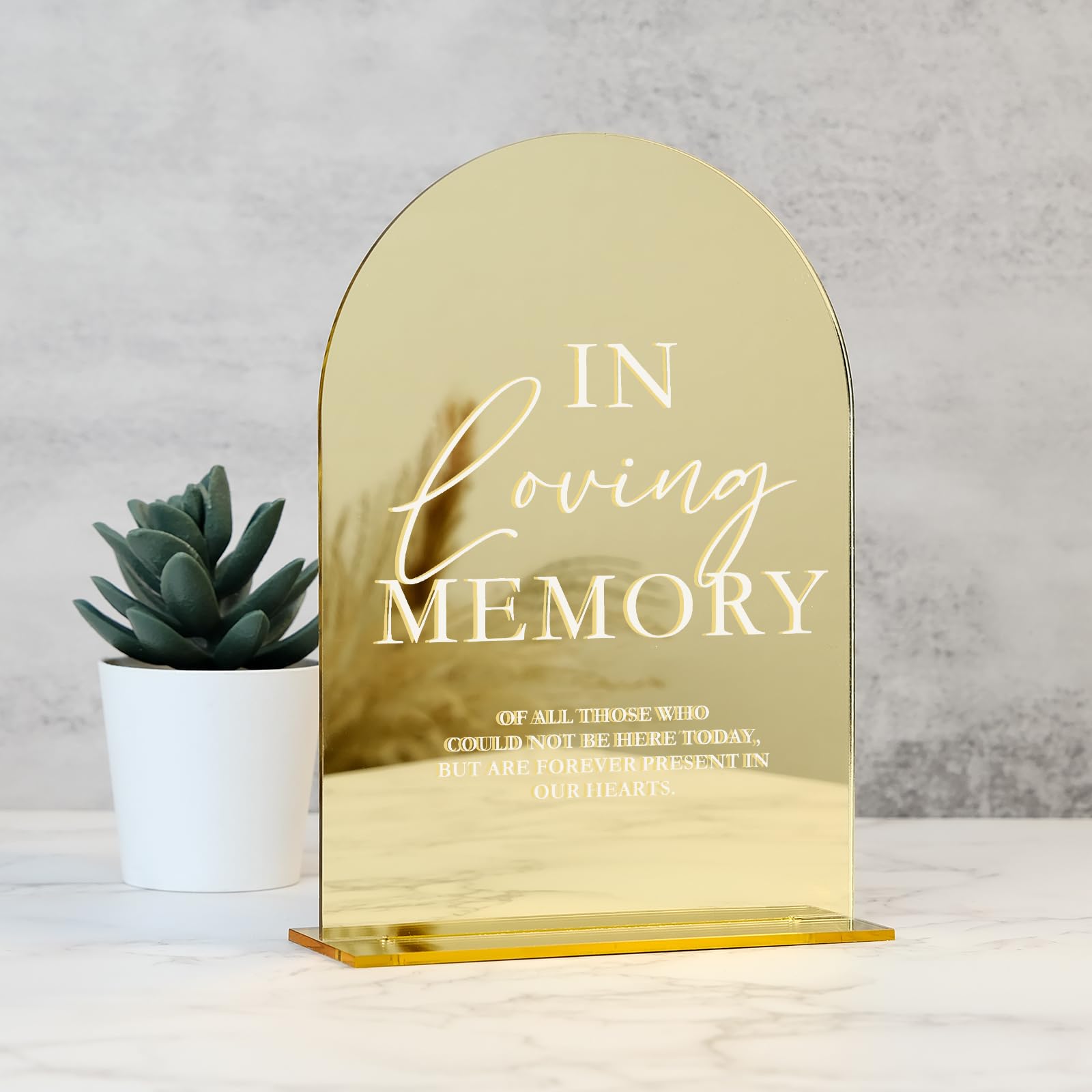 Acrylic Wedding Memory Sign with Stand- 5x7 Gold Mirror Arched Loving Memory Wedding Sign and Base,1/8 Thick | Modern Calligraph