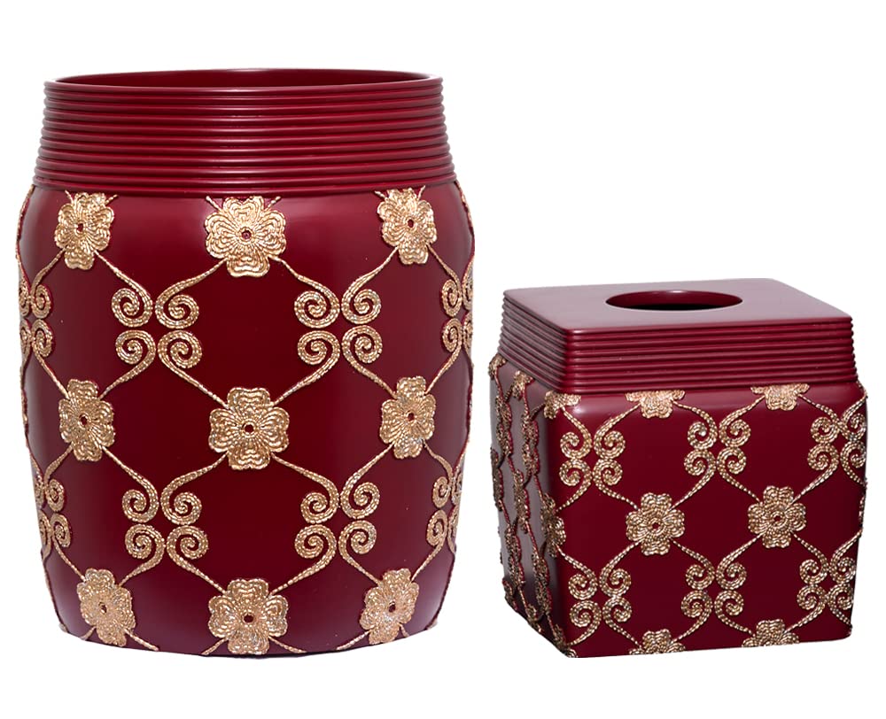 Zahari Home 2Pc Elegant Rose Luxury Bathroom Accessories Set Modern Shower Basket & Tissue Box Classic Luxury Contemporary Decor