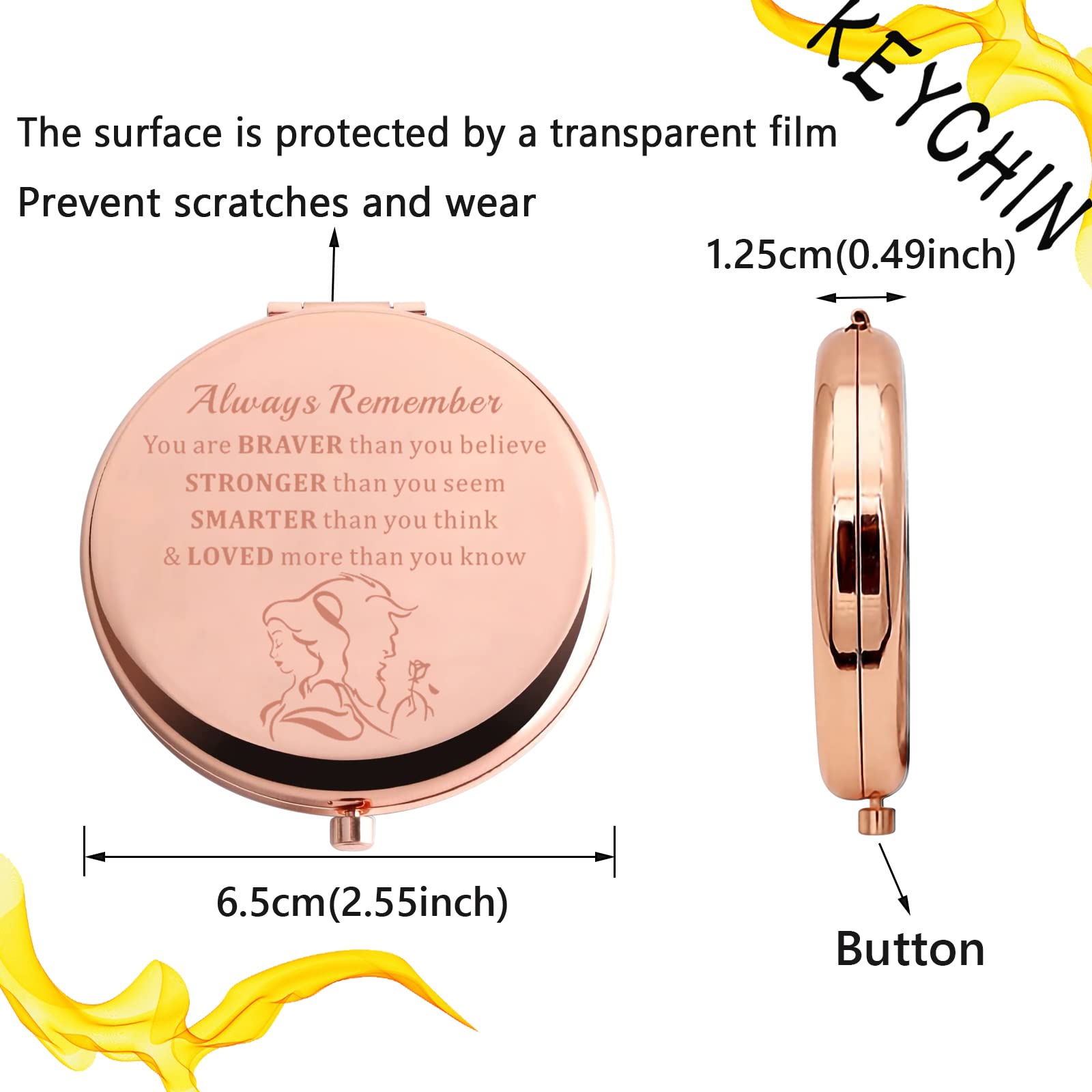 Keychin Beauty Fairy Movie Pocket Mirror Princess Fans Gifts Always Remember You Are Braver Stronger Smarter Than You Think Comp