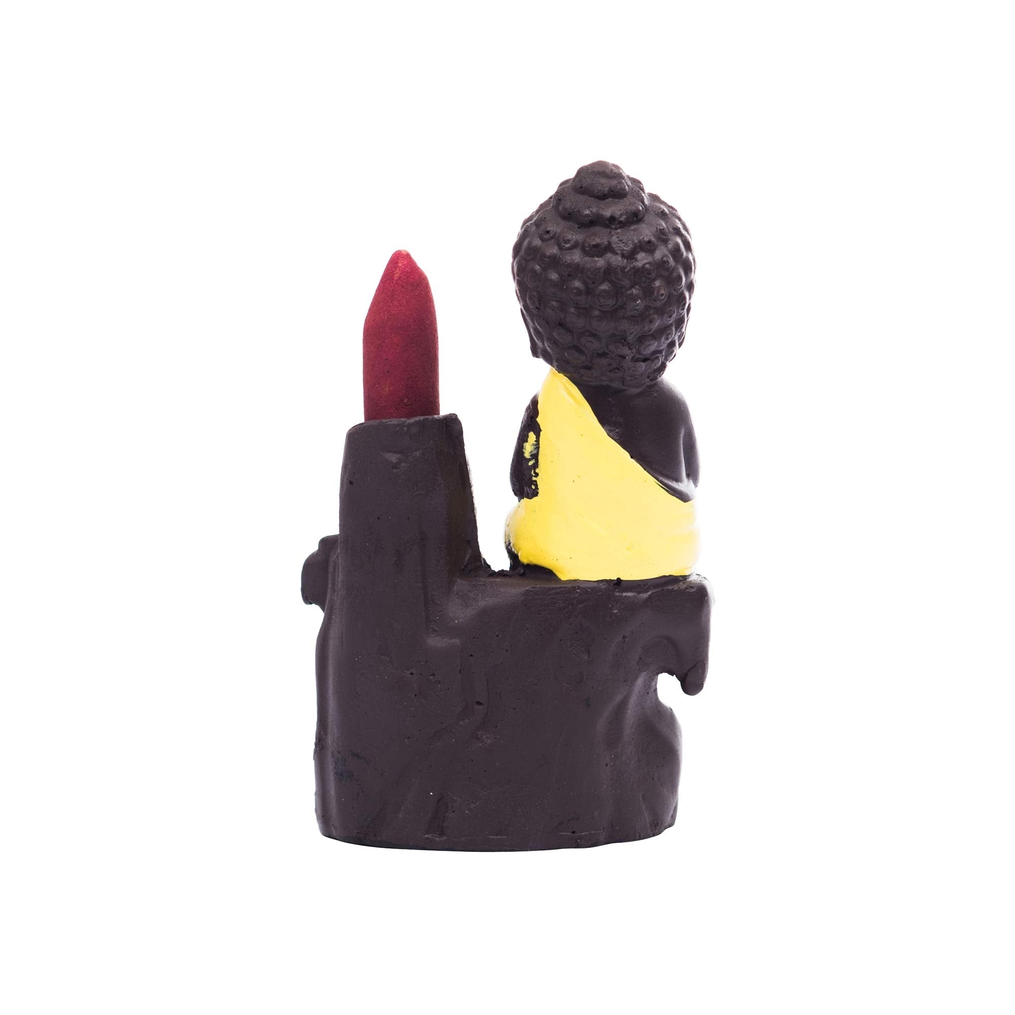 eCraftIndia Meditating Monk Buddha Smoke Backflow Cone Decorative Incense Holder (7 cm x 7 cm x 12, Yellow)