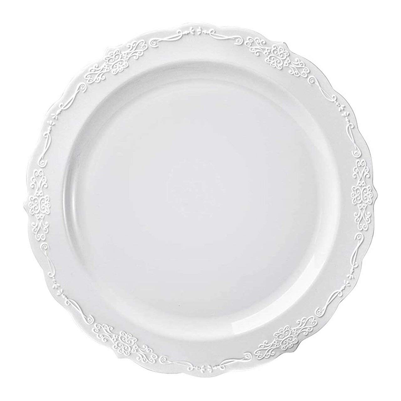 Kaya White Vintage Round Disposable Dinner Plates - 10'' (Packs Of 10), Stylish Design, Perfect For Any Occasion