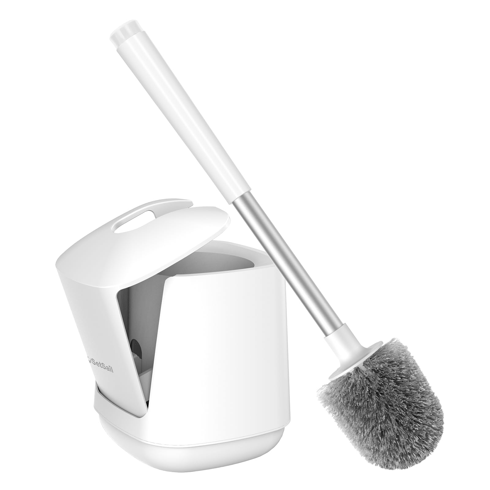 SetSail Toilet Brush, Self Closing Lid Toilet Bowl Brushes Holder and Extra Long Handle Ventilated Toilet Brush Set for Bathroom