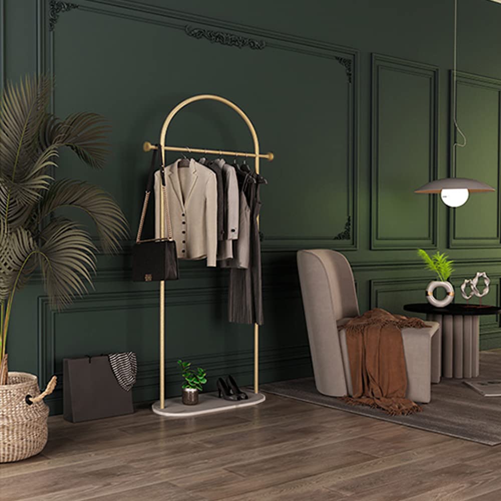 Gold Clothing Rack, Modern Clothes Rack With Marble Base, Heavy-Duty Coat Racks Freestanding For Boutiques, Can Hang Jacket Garm