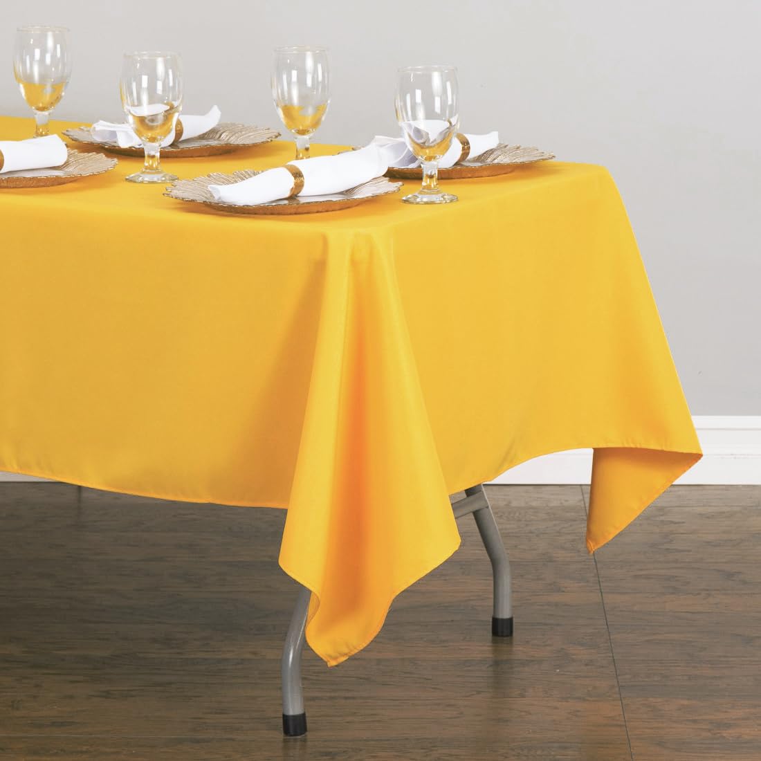 Ltc Linens 10 Pack Gold Rectangular Tablecloths 60 X 102 Inch For 6 Ft Rectangle Banquet Tables With Half-Drop - Stain And Wrink