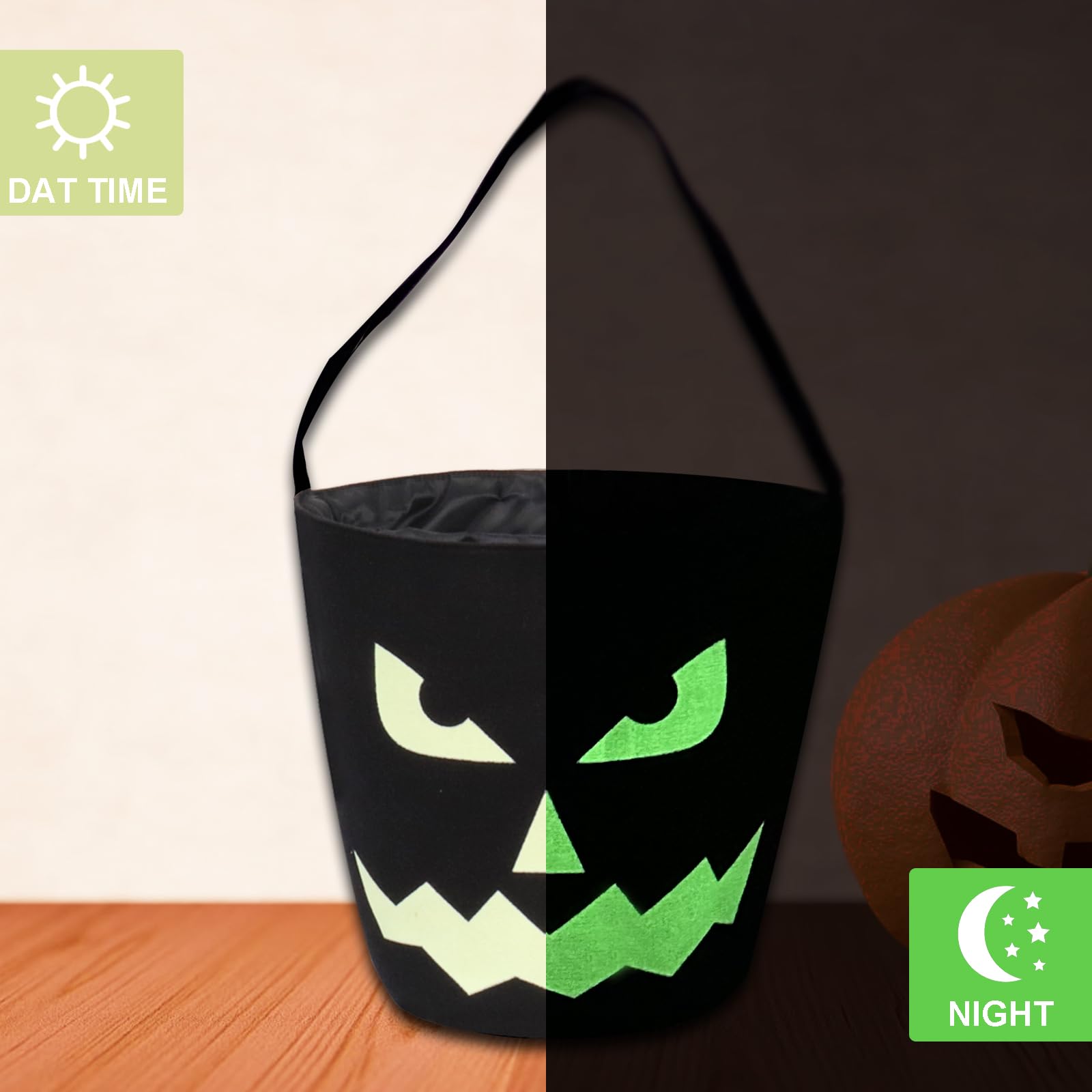 Vitalili 2Pcs Glowing Halloween Basket Pumpkin Halloween Bucket Multipurpose Pumpkin Bucket Trick Or Treat Bucket Halloween Cand
