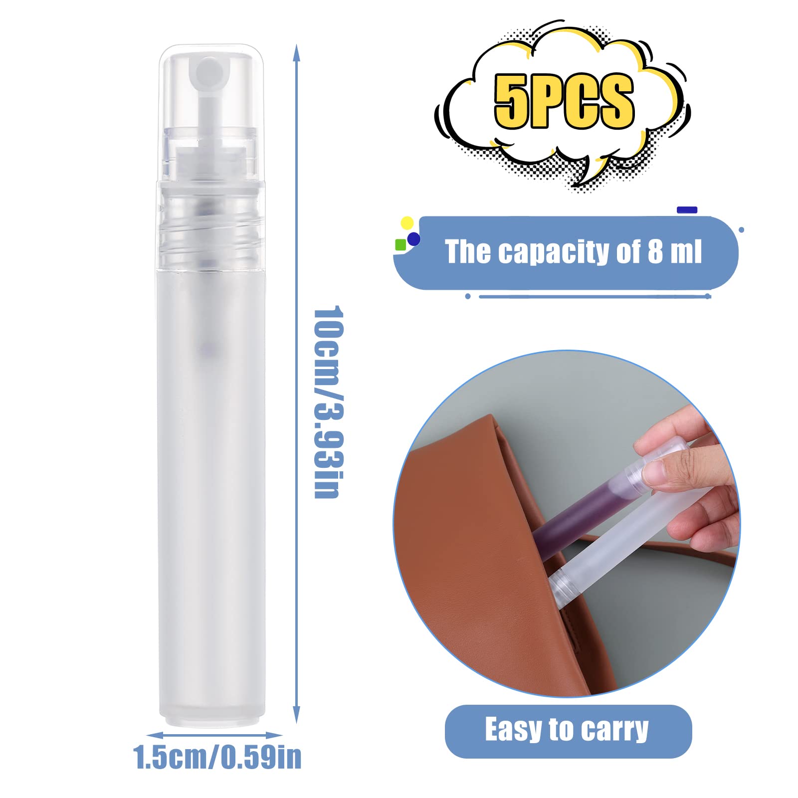 Kinbom 5Pcs 8Ml Perfume Atomizers Refillable, Matte Plastic Small Spray Bottles For Travel Fine Mist Empty Spritzer Bottles For